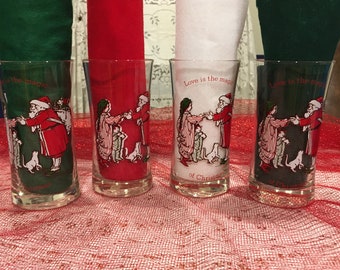Set of 4, vintage, Holly Hobbie, "Love is the Magic of Christmas" glasses