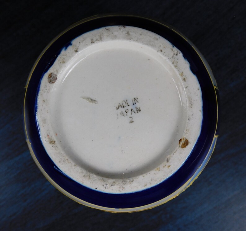 Vintage, Japanese, Porcelain, Cobalt blue, Moriage Satsuma Vase with Foo Dog Handles image 9