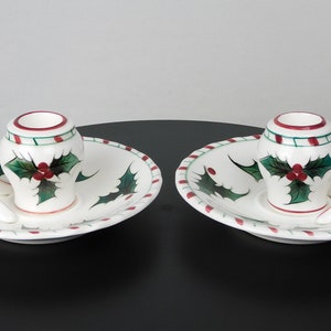Pair of Mid-Century, Lefton, Holly Berry Candlestick Holders
