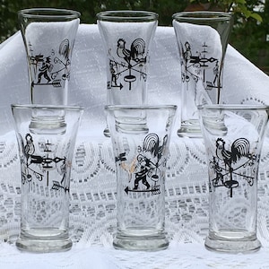 Set of 6, vintage, Libbey, Double shot, &quot;Weather Vane&quot; glasses