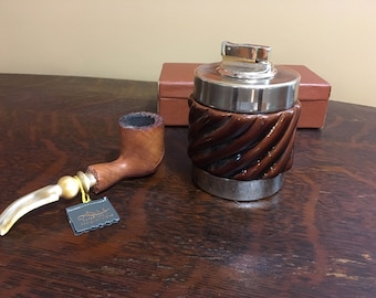 Vintage signed Italian Tomasso Barbi brown ceramic and metal table lighter