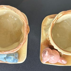 Vintage, unmarked, ceramic, blue deer by a tree or pink kangaroo by a tree, planters image 5