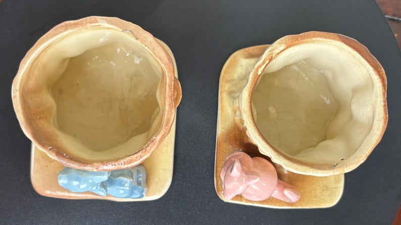 Vintage, unmarked, ceramic, blue deer by a tree or pink kangaroo by a tree, planters image 5