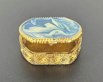 Vintage, Faux Marble and Gold Tone Metal, Hinged Pill Box