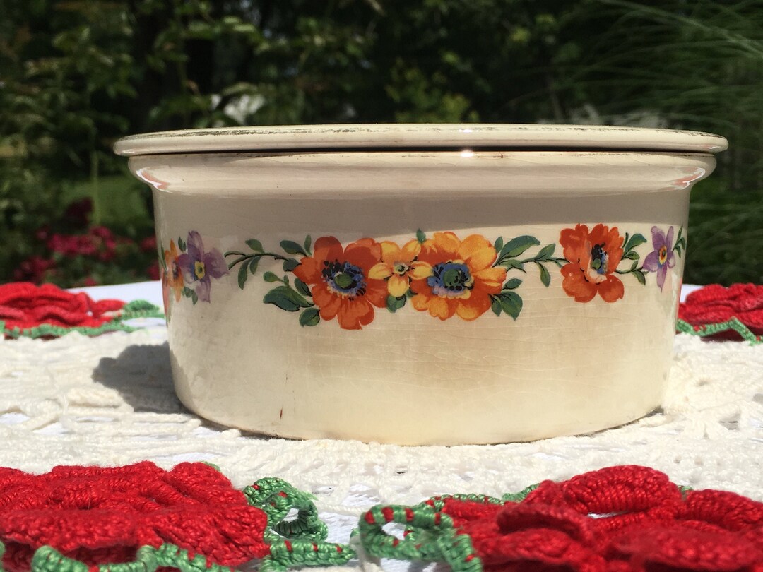 Vintage Ceramic Flowered Lidded Casserolebaking Dish Etsy