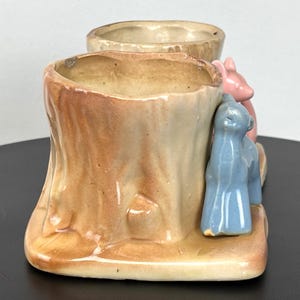 Vintage, unmarked, ceramic, blue deer by a tree or pink kangaroo by a tree, planters image 3
