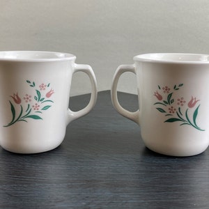 Set of 2, vintage, ceramic, Corning, Rose Marie pattern, coffee mugs