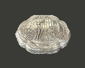 Vintage, Japan, Silver-Tone Metal, Hinged Jewelry/Trinket Box with Red Felt Interior
