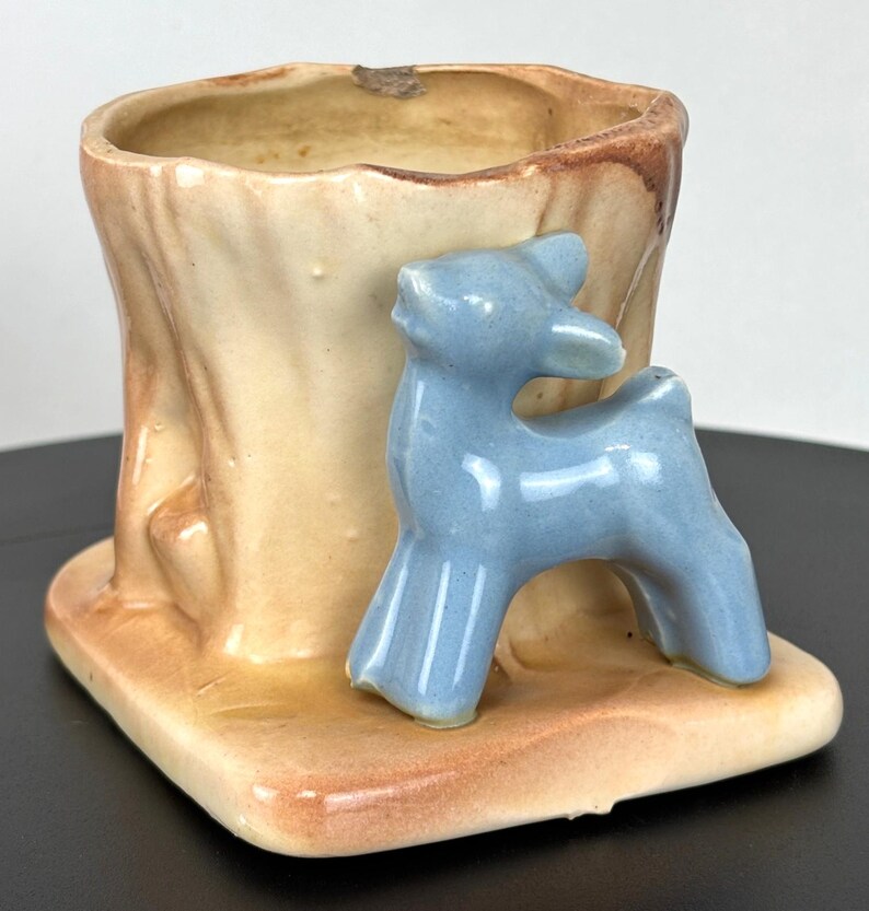 Vintage, unmarked, ceramic, blue deer by a tree or pink kangaroo by a tree, planters Blue Deer