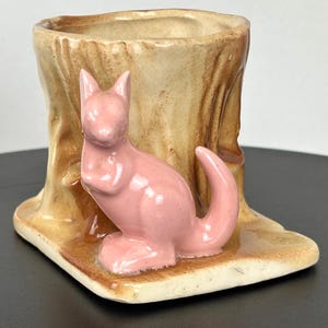Vintage, unmarked, ceramic, blue deer by a tree or pink kangaroo by a tree, planters Pink Kangaroo