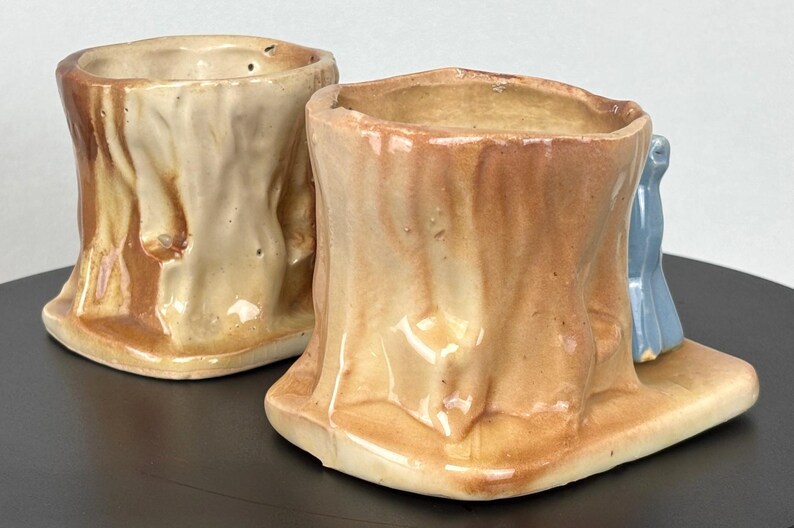 Vintage, unmarked, ceramic, blue deer by a tree or pink kangaroo by a tree, planters image 2