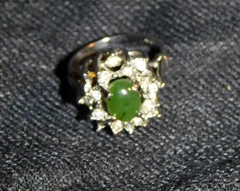 Jade and Cubic Zirconia Cocktail Ring