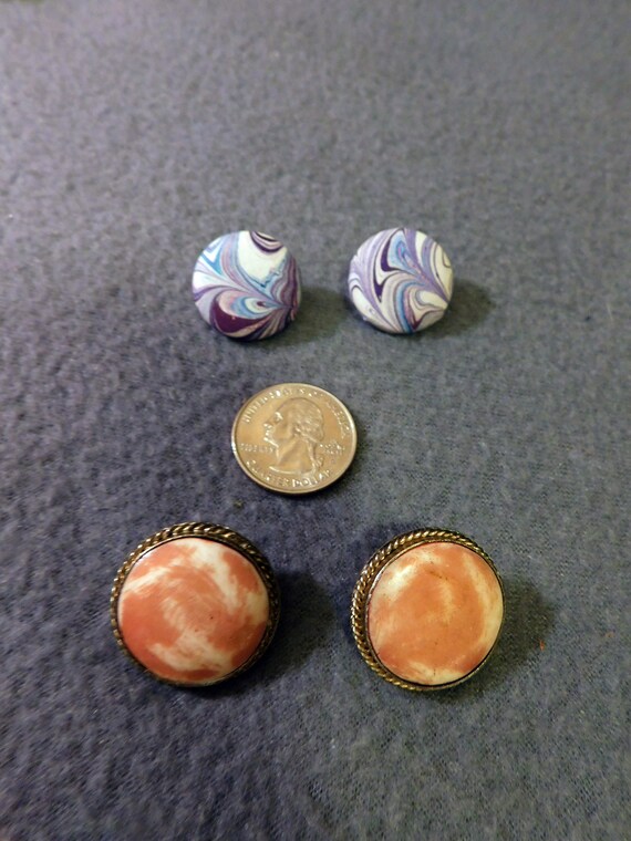 Two Pair 1960s Vintage Button Earrings - image 3