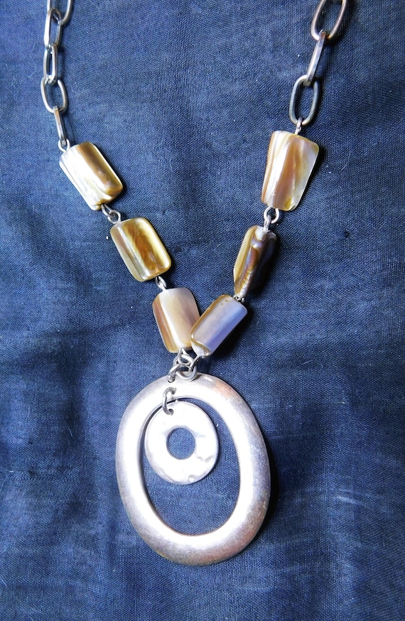 Upcycled Mother of Pearl and Silvertone Necklace