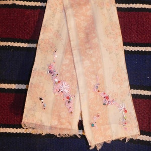 Hand-beaded scarf in salmon and white