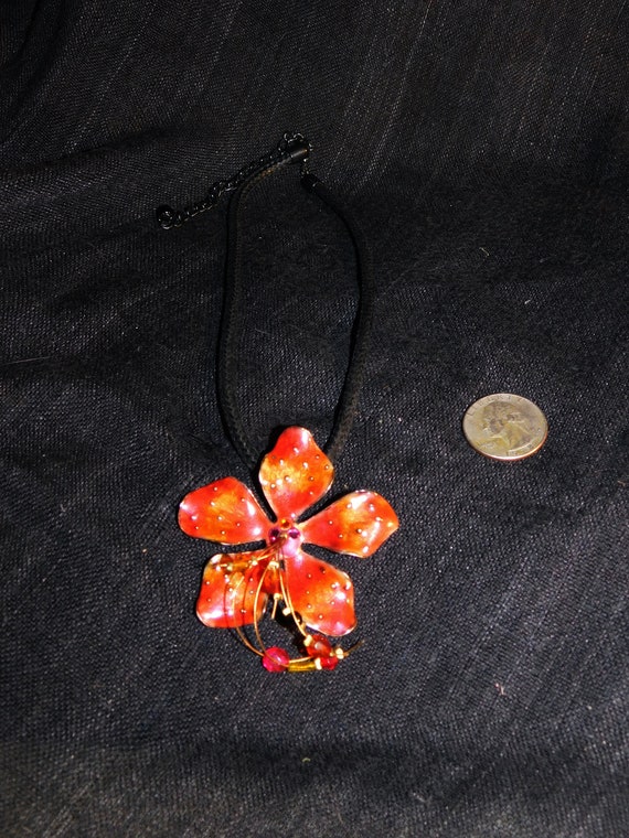 Vintage Cloisonne Flower Pendant Necklace - image 3