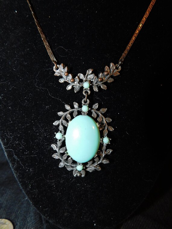 Faux Turquoise and Copper Baroque Pendant Necklace - image 3