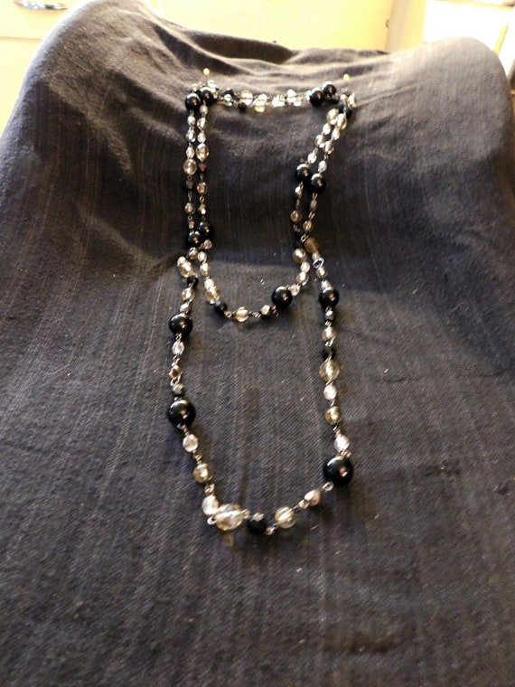 Vintage Long Black Bead and Chain Necklace