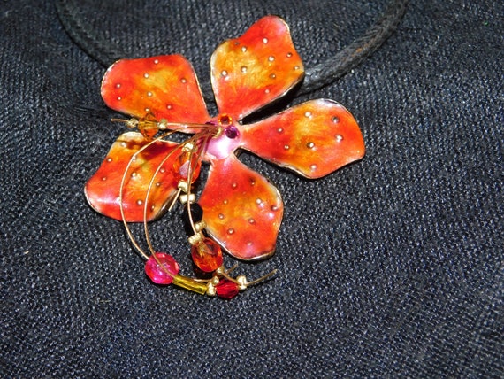 Vintage Cloisonne Flower Pendant Necklace - image 2