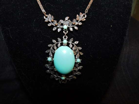 Faux Turquoise and Copper Baroque Pendant Necklace - image 4