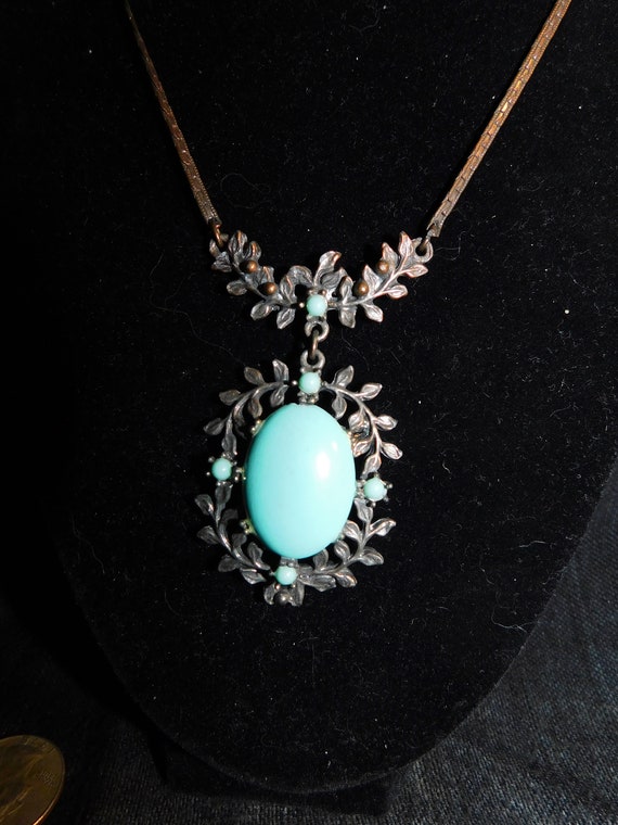 Faux Turquoise and Copper Baroque Pendant Necklace - image 1