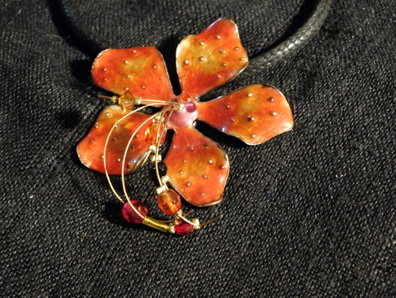 Vintage Cloisonne Flower Pendant Necklace - image 1