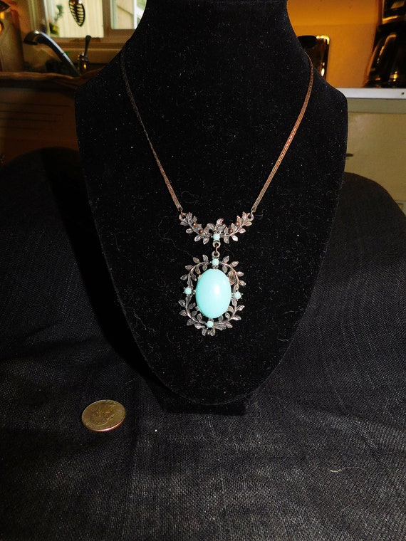 Faux Turquoise and Copper Baroque Pendant Necklace - image 2