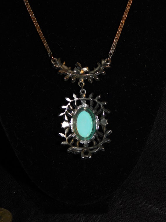 Faux Turquoise and Copper Baroque Pendant Necklace - image 5