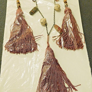 Original Salmon Tassel Statement Necklace & Earrings Set
