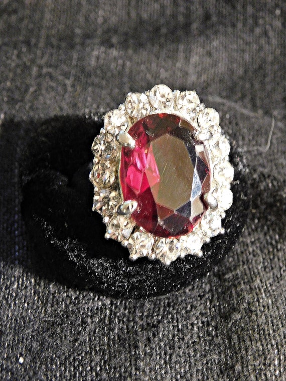 Large Faux Ruby and Rhinestone Ring