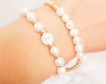 Personalised Mother of Pearl Bracelet / Personalised Bracelet / 14k Gold Filled / Personalised Beaded Bracelet