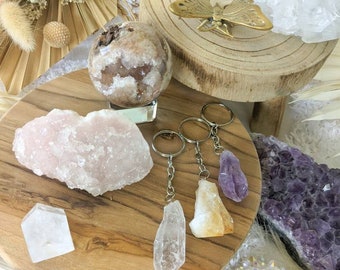 Crystal Keychain/ Crystal Keyring - Amethyst Keychain, Clear Quartz Keychain, Citrine Keychain