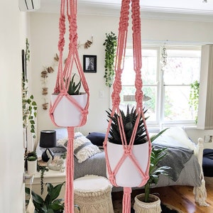 Macrame Plant Hangers - Coral / Small Plant Hanger / Large Plant Hanger / Duo (Small and Large) set of Plant Hangers