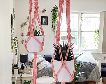 Macrame Plant Hangers - Coral / Small Plant Hanger / Large Plant Hanger / Duo (Small and Large) set of Plant Hangers