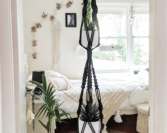 Macrame Plant Hanger / Double Macrame Plant Hanger / Double Plant Hanger / Double Plant Holder (Black)