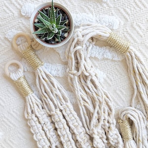 Gold and natural Macrame Plant Hangers - Small, Large or Duo /Gold and Pink Plant Hangers / Macrame Plant Holder / Macrame Pot Holder