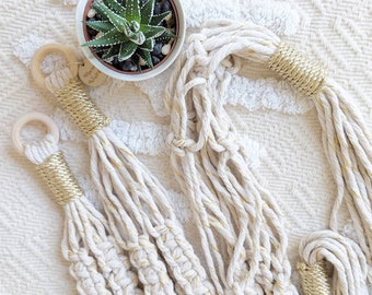 Gold and natural Macrame Plant Hangers - Small, Large or Duo /Gold and Pink Plant Hangers / Macrame Plant Holder / Macrame Pot Holder