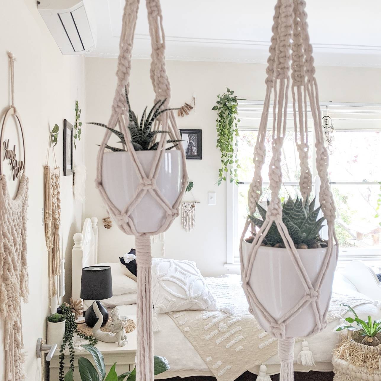 Makramee-Pflanzenhänger – 105 Cm Lang, Mit Holzstab, Für Übertöpfe, Boho Deko