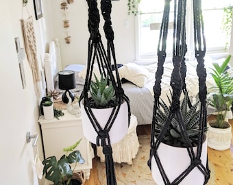 Macrame Plant Hanger Black/ Plant Hanger - Small, Large, Duo, Double or Trio / Plant Hanger/ Plant Holder/ Hanging Planter