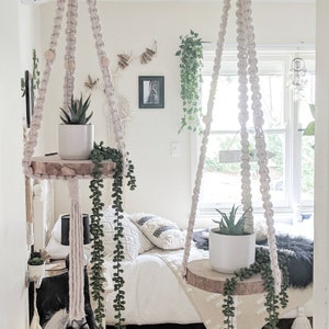 Macrame Hanging Shelf Macrame Shelf Macrame Floating Shelf Hanging Planter Macrame Plant Hanger Double Macrame Plant Holder imagem 2