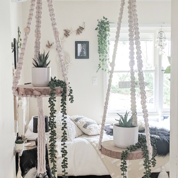 Macrame Hanging Shelf / Macrame Shelf / Macrame Floating Shelf / Hanging Planter / Macrame Plant Hanger / Double Macrame Plant Holder