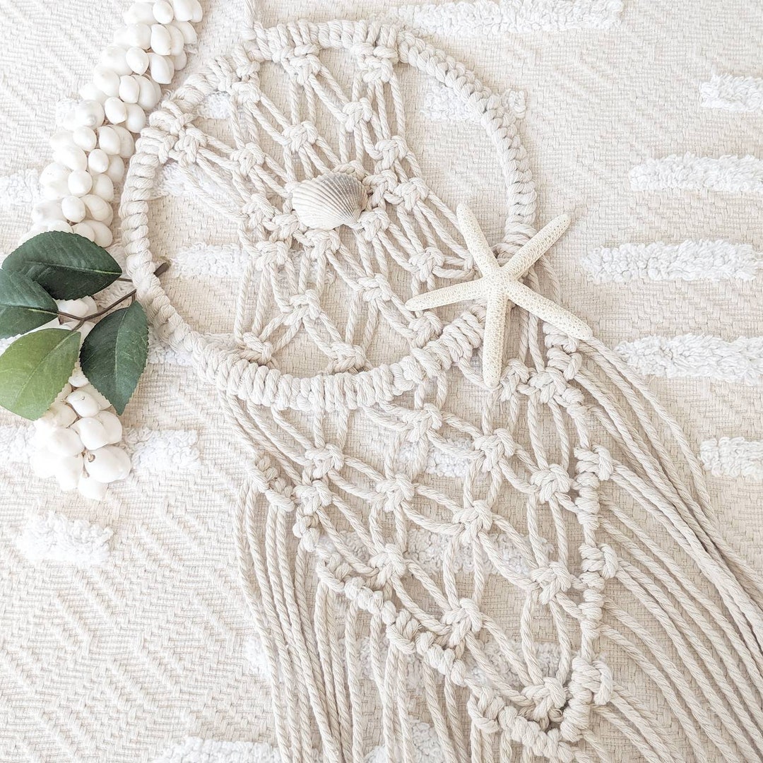 Handgewebter Makramee Wandbehang 70cm - Boho Traumfänger Grau/Beige Für Wohnzimmer