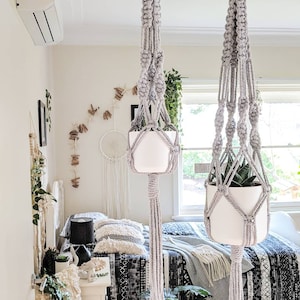 Macramè Plant Hanger Grey - Small, Large or Duo (Small and Large)/ Set of Two Macrame Plant Hangers /Grey Plant Hangers / Hanging Planter