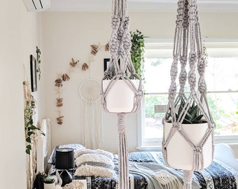 Macramè Plant Hanger Grey - Small, Large or Duo (Small and Large)/ Set of Two Macrame Plant Hangers /Grey Plant Hangers / Hanging Planter