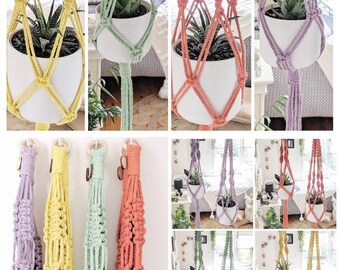 Macrame Plant Hangers (Various Colours) - Small, Large or Duo (Lavender / Purple, Sunshine, Yellow / Lime / Light Green, Tangerine/Orange