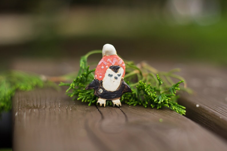 Ceramic penguin brooch Small black and white badge Porcelain Antarctica adelie pin Cute baby animal Funny aquatic Valentines gift