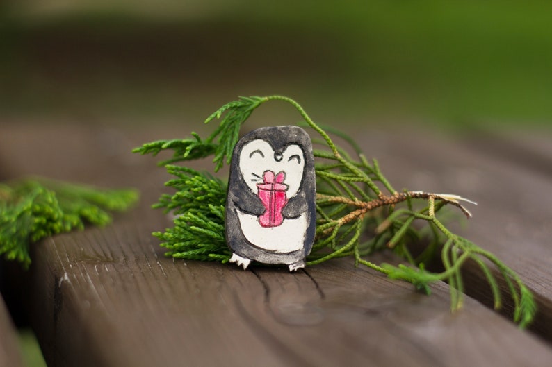 Ceramic penguin brooch Small black and white badge Porcelain Antarctica adelie pin Cute baby animal Funny aquatic Valentines gift