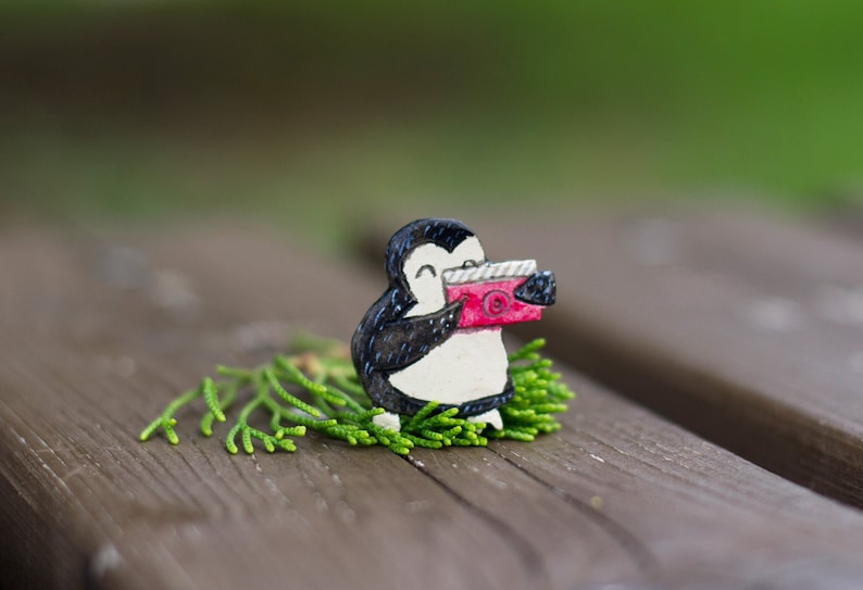 Ceramic penguin brooch Small black and white badge Porcelain Antarctica adelie pin Cute baby animal Funny aquatic Valentines gift