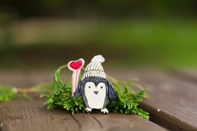 Ceramic penguin brooch Small black and white badge Porcelain Antarctica adelie pin Cute baby animal Funny aquatic Valentines gift