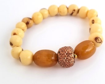 Bracelet en perles Beige ; Bracelet beige et marron '